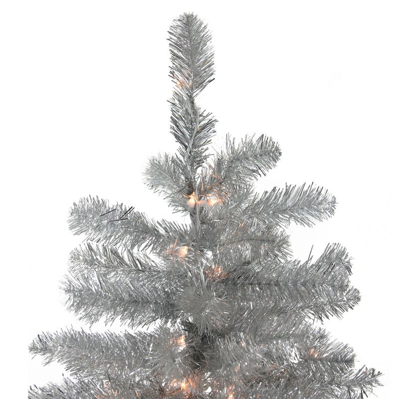 Northlight 6.5' Prelit Artificial Christmas Tree Silver Metallic Tinsel - Clear Lights, 3 of 7