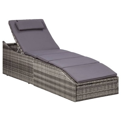 vidaXL Sunbed Grey rattan and dark grey cushion