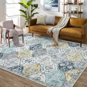 Vintage Washable Door Mat Small Farmhouse Floral Accent Rugs with Non-Slip Backing, Stain-Resistant Oriental Indoor Carpet - 1 of 4