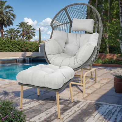 Outdoor Glider Egg Chair Ottoman with Soft Cushion