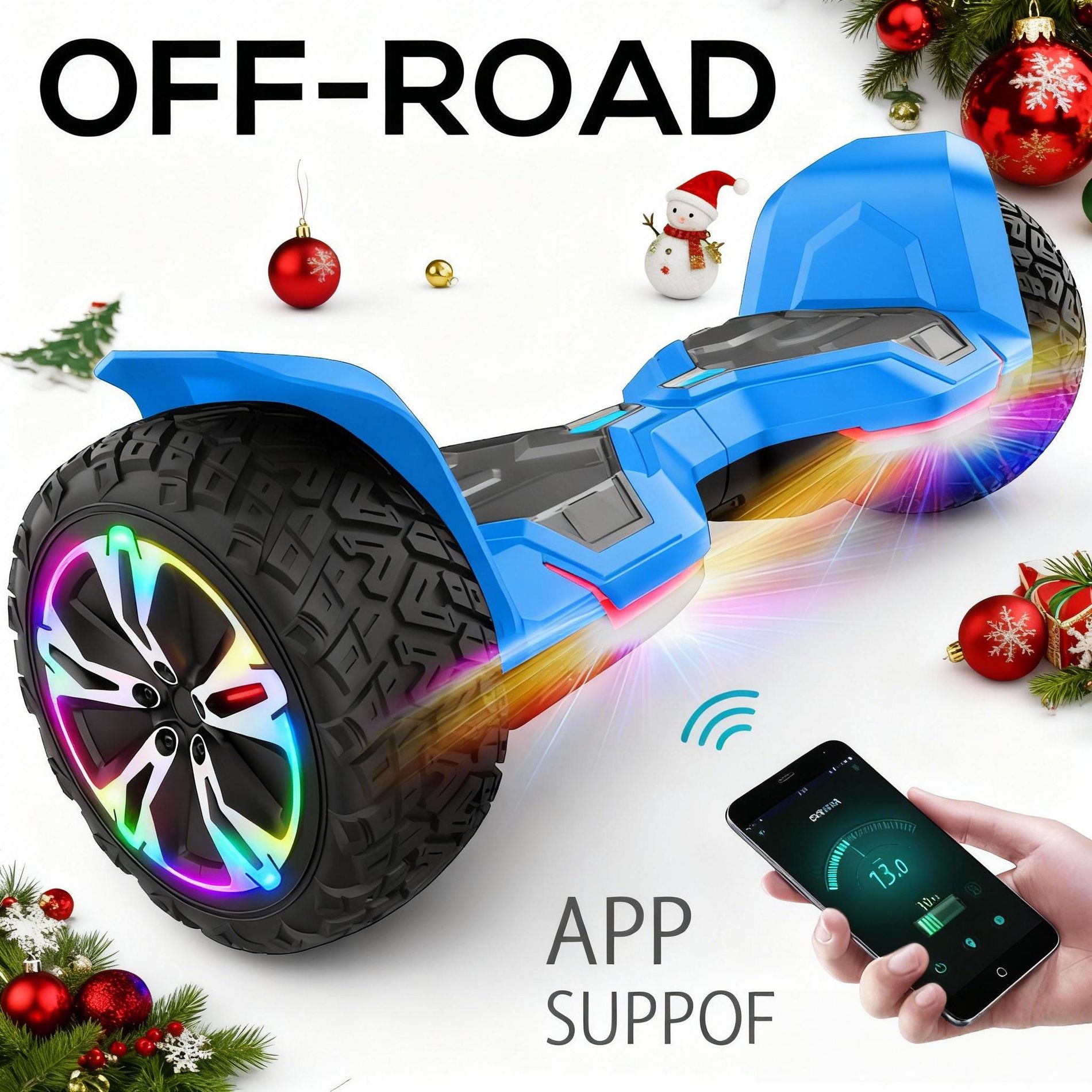 Mastgoal 8.5 inch 700W off-Road Scooter - All Terrain Scooter with Bluetooth Speaker and LED Lights, 10MPH,  265lbs Loads, Best Gift for kids-Blue