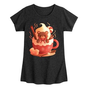 Girls' - Instant Message - Christmas Bear Cocoa Mug Fitted Short Sleeve Graphic T-Shirt - 1 of 4