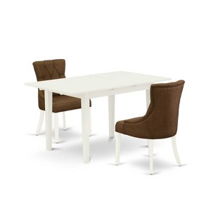 HomeStock 3-Piece Linen White Finish Rectangular Solid Wood Top with Butterfly Leaf Dining Table Set - 1 of 4