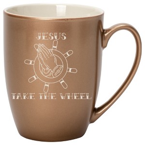 100 North Praying Hands Ship Wheel 10 Ounce Bronze Metallic Finish, Comfortably Fits Your Hands, New Bone China Coffee Tea Cup Mug, Jesus Take The - 1 of 1