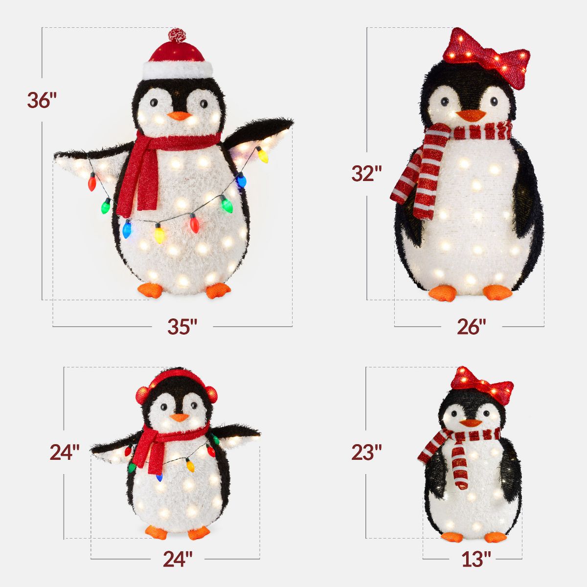 Best Choice Products Lighted Pop-Up Penguin Family Christmas Yard Décor – 3ft, 4ft & 5ft with LED Lights in Red & Blue - thumbnail 2