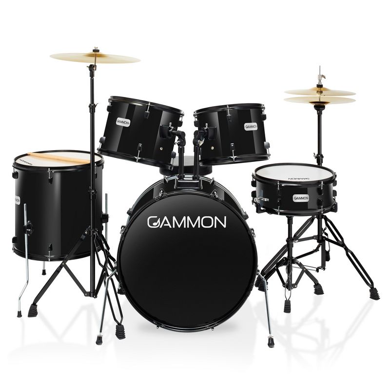 Gammon Percussion 5-Piece Complete Adult Drum Set - Full Size Beginner Kit w/ Stool & Stands, 1 of 8