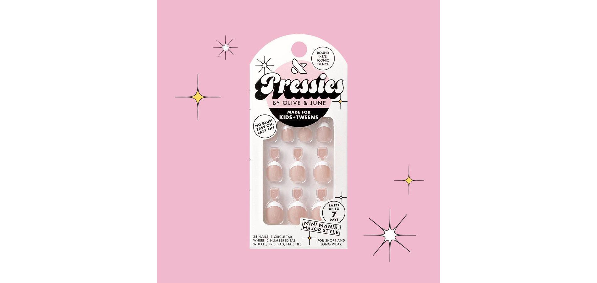 Olive & June Pressies Fake Nails - XS/S Round - Iconic French - 28ct