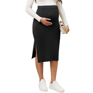 INSPIRE CHIC Women's Maternity High Waist Casual Side Split Stretchy Elastic Bodycon Sweater Skirt - 1 of 4