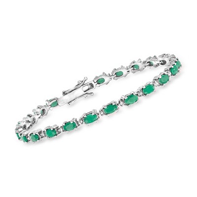Ross-Simons 5.00 ct. t.w. Emerald Bracelet With Diamond Accents in Sterling Silver