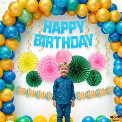 KatchOn, Happy Birthday Decorations Set - Pack of 16 | Blue Birthday Honeycombs, Hanging Swirls | Rainbow Birthday Party Decorations