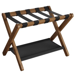 SONGMICS Bamboo Luggage Rack Foldable Suitcase Stand with Fabric Storage Shelf - 1 of 4