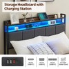 Full Size Bed Frame with Storage Headboard Led Lights Charging Station, Upholstered Platform Bed Frames with 2 Drawers, No Box Spring Needed - 4 of 4