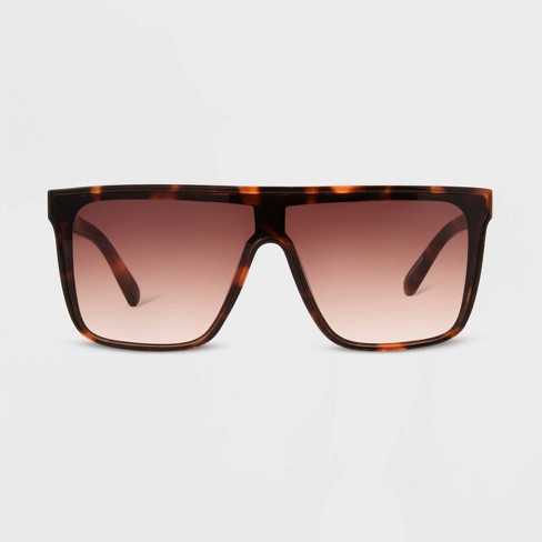 Women's Tortoise Print Shiny Plastic Shield Sunglasses - Universal Thread™  Black