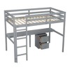 DOMETOUR Twin Loft Wood Bed with Under-bed, Built-in Desk, a Storage Cabinet of 2 Drawers, Guardrails, Ladder,Grey - 4 of 4