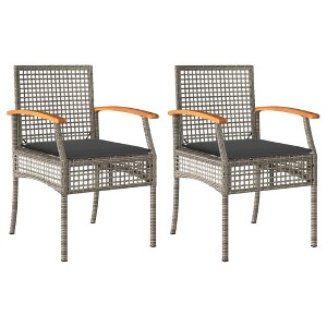 vidaXL 2-Pcs Gray Patio Chairs - Acacia Wood/Poly Rattan, with Dark Gray Cushions - Outdoor/Garden - 1 of 4