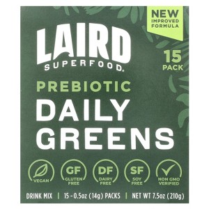 Laird Superfood Prebiotic Daily Greens, 15 Packs, 0.5 oz (14 g) Each - 1 of 3