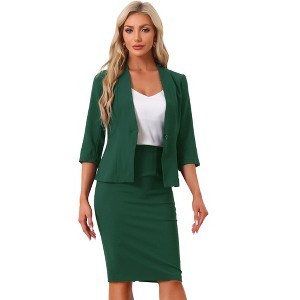 Allegra K Women's Office Work Collarless Blazer Pencil Skirt Business Suit Set 2 Pcs - 1 of 4