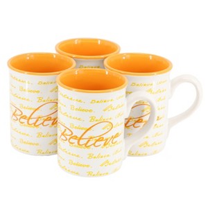 Gibson Home Inspirational Words Believe 4 Piece 16 Ounce Stoneware Mug Set in Orange - 1 of 4