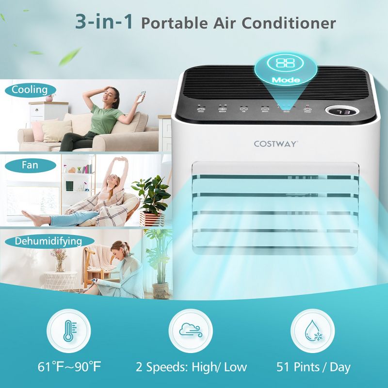Costway 10000 BTU Portable Air Conditioner 3-in-1 Air Cooler with Fan Dehum Sleep Mode, 3 of 11