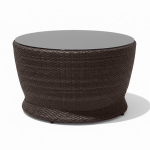 Covers & All Cabo 34 in Round Coffee Table, Jacobean Flat Wicker w / Glass Top - 1 of 4