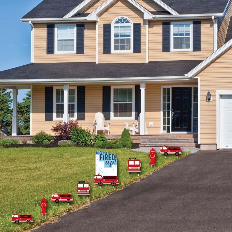 Big Dot of Happiness Fired Up Fire Truck - Yard Sign and Outdoor Lawn Decorations - Firefighter Baby Shower or Birthday Party Yard Signs - Set of 8, 2 of 8