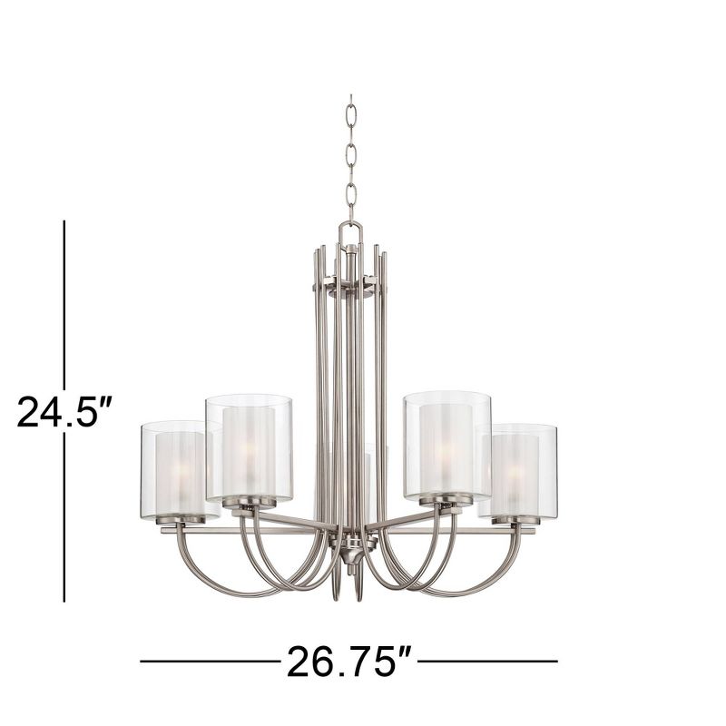 Possini Euro Design Melody Brushed Nickel Pendant Chandelier 26 3/4" Wide Modern Clear Outer Frosted Inner Glass 5-Light Fixture for Dining Room House, 4 of 10