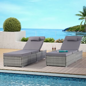 PAGED Outdoor Chaise Lounge Set of 2 Beach Rattan Recliners with Storage Tanning Lounges with Adjustable Backrest for Garden - 1 of 4