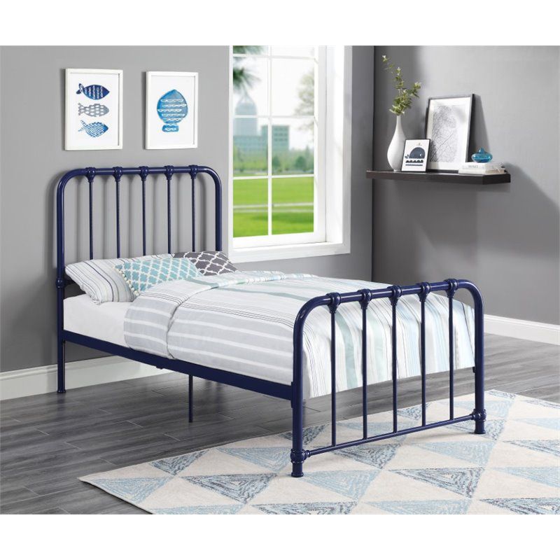 Bethany Twin Metal Platform Bed in Navy Blue - Lexicon, 2 of 5
