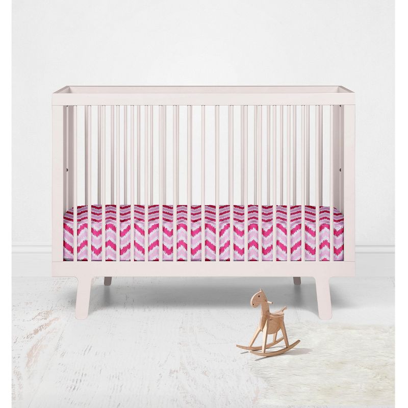 Bacati - Chevron Ikat Pink Fuschia 100 percent Cotton Universal Baby US Standard Crib or Toddler Bed Fitted Sheet, 4 of 7