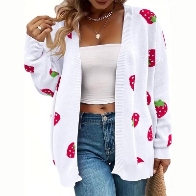 Women's Plus Size Cardigan Soft Print Long Sleeve Open Front Knit Sweaters