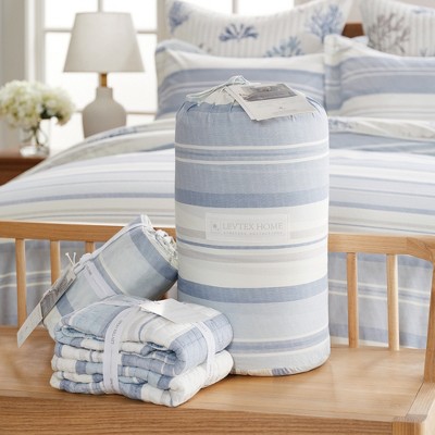 Full/Queen Blue and Taupe Cotton Nautical Bedspread Cover Set