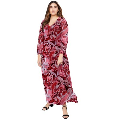 June + Vie by Roaman's Women's Plus Size Chiffon Maxi Dress