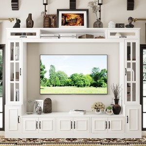 Famapy White TV Entertainment Center With Storage Shelves and Glass Doors - 1 of 4