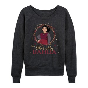 Women's - Disney - She's My Dahlia Lightweight French Terry Wide Neck Long Sleeve Shirt - 1 of 4