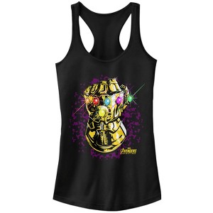 Juniors Womens Marvel Avengers: Avengers: Infinity War Gauntlet Sparkle Racerback Tank Top - 1 of 4