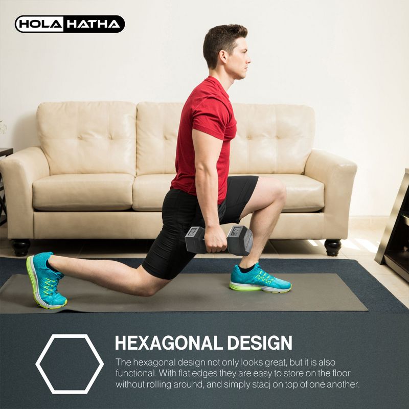 HolaHatha Hexagonal Non Slip Free Hand Dumbbell Weight Training Exercise Set w/ Textured Grips & Folding Storage Rack, 5 of 7