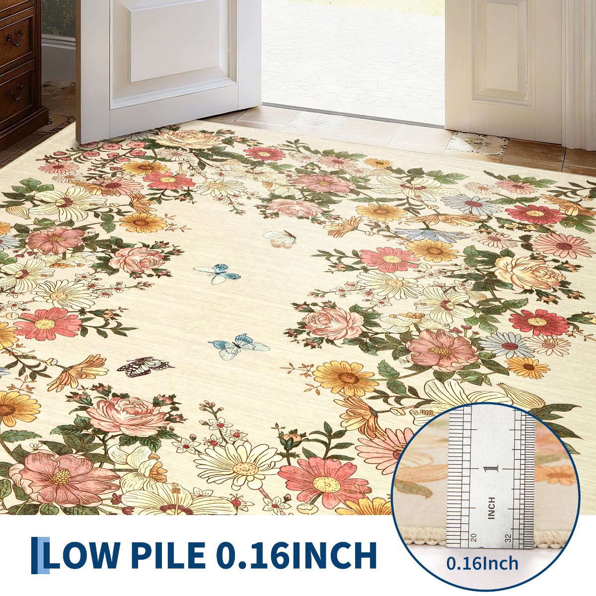 Washable Floral Area Rug, Modern Indoor Rug with Non-Slip TPR Backing, Foldable Flatwoven Pearl Velvet Rug for Living Room (Multiple Colors & Sizes) - thumbnail 6
