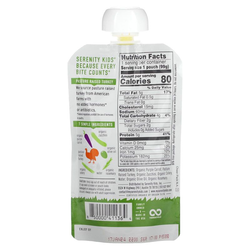 Serenity Kids Turkey and Rosemary Puree 6+ Months - Case of 6/3.5 oz, 3 of 6
