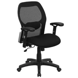 Emma and Oliver Mid-Back Black Mesh Executive Swivel Office Chair with Adjustable Lumbar & Arms