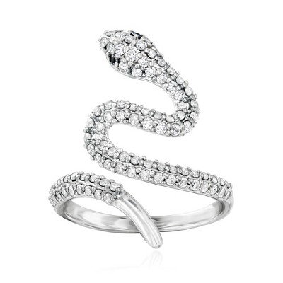 Ross-Simons 0.75 ct. t.w. Diamond Bypass Snake Ring With Black Diamond Accents in Sterling Silver