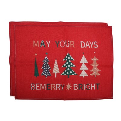 Unique Bargains Christmas Place Mats Linen Red White 13"x17.7" 2 Pcs