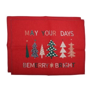 Unique Bargains Christmas Place Mats Linen Red White 13"x17.7" 2 Pcs - 1 of 4