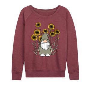 Women's - Instant Message - Sunflower Gnome Lightweight French Terry Wide Neck Long Sleeve Graphic Shirt - 1 of 4