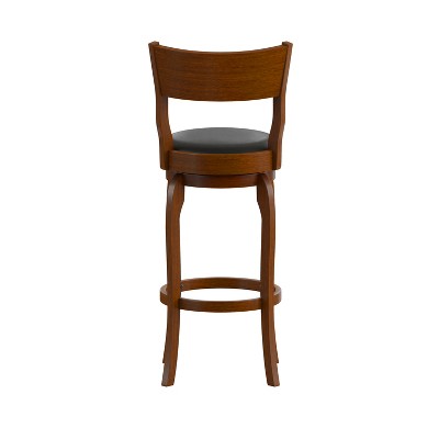 Antique Oak and Black Swivel Bar Stool with Leather Seat