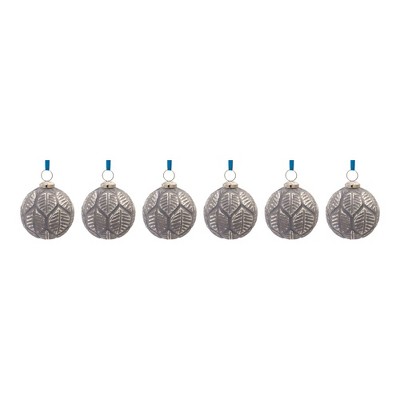Melrose Etched Leaf Gray and Blue Glass Ball Ornaments Set