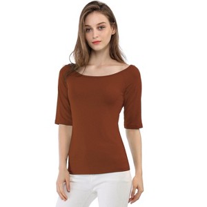 INSPIRE CHIC Women's Half Sleeves Scoop Neck Fitted Layering Soft T-Shirt - 1 of 4