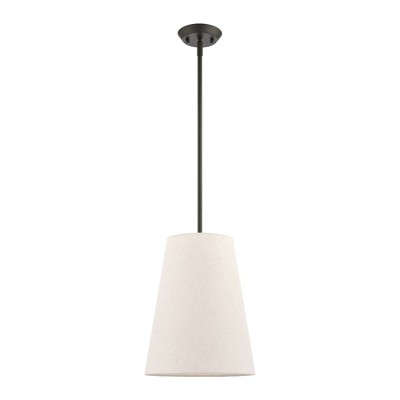 Prato Bronze Finish 1-Light Pendant with Handcrafted Oatmeal Fabric Shade