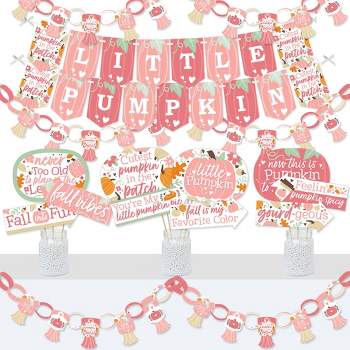 Big Dot of Happiness Girl Little Pumpkin - Banner and Photo Booth Decorations - Fall Birthday Party or Baby Shower Supplies Kit - Doterrific Bundle