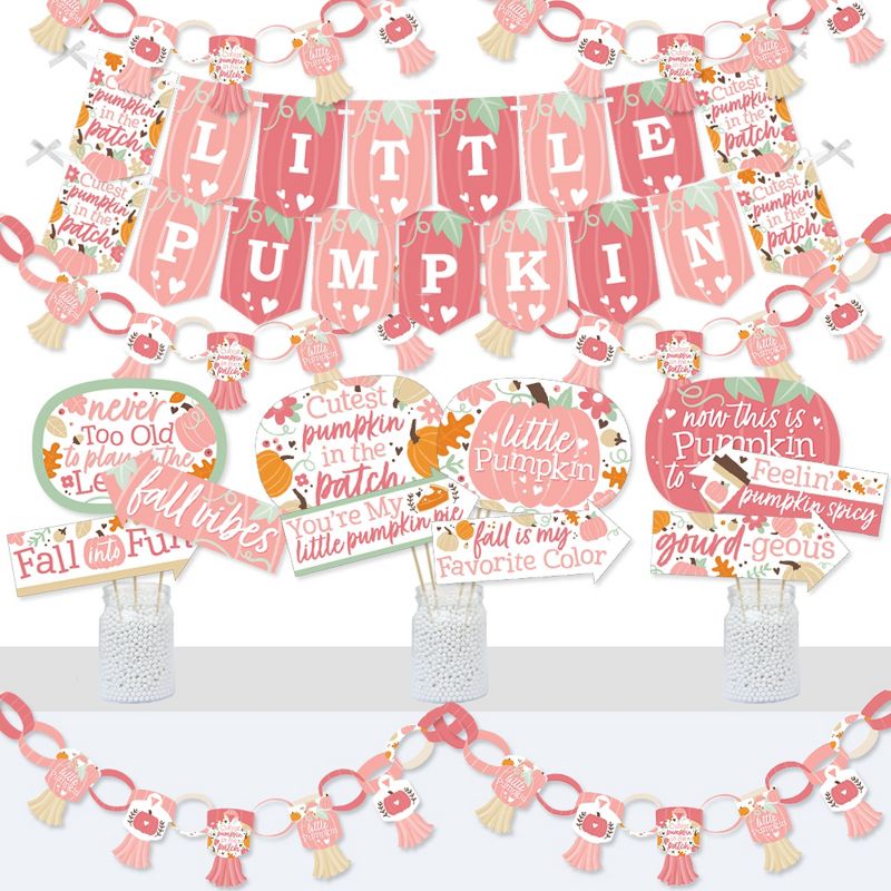 Big Dot of Happiness Girl Little Pumpkin - Banner and Photo Booth Decorations - Fall Birthday Party or Baby Shower Supplies Kit - Doterrific Bundle, 1 of 8