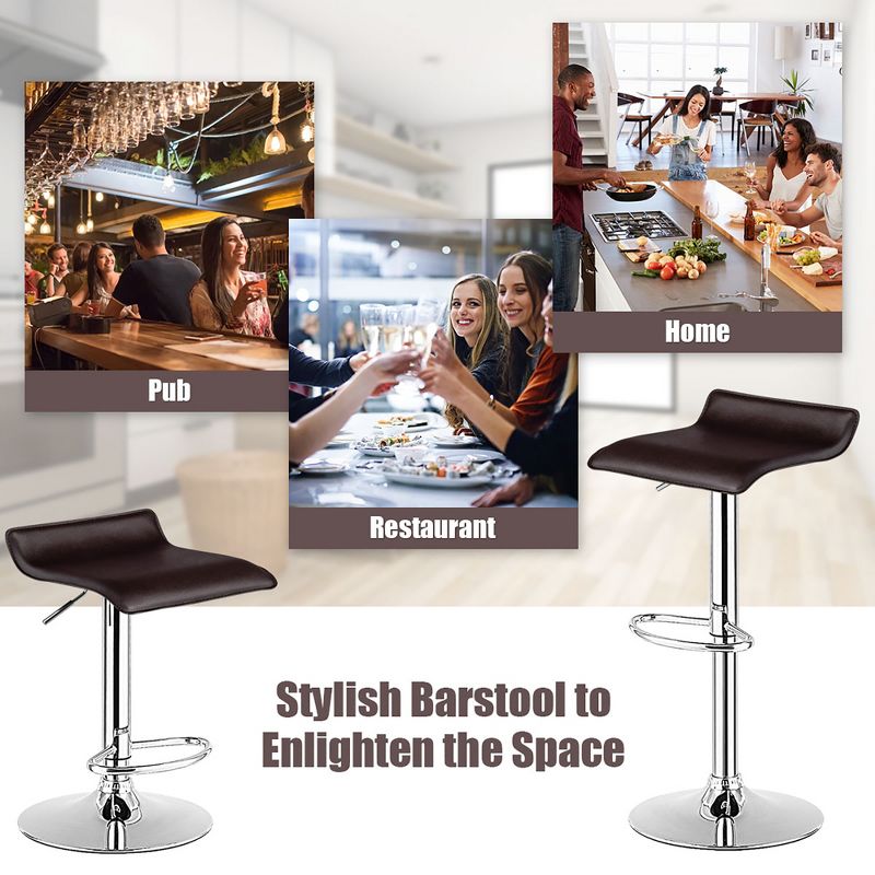 Costway Set of 2 Swivel Bar Stool PU Leather Adjustable Kitchen Counter Bar Chair Coffee, 5 of 11